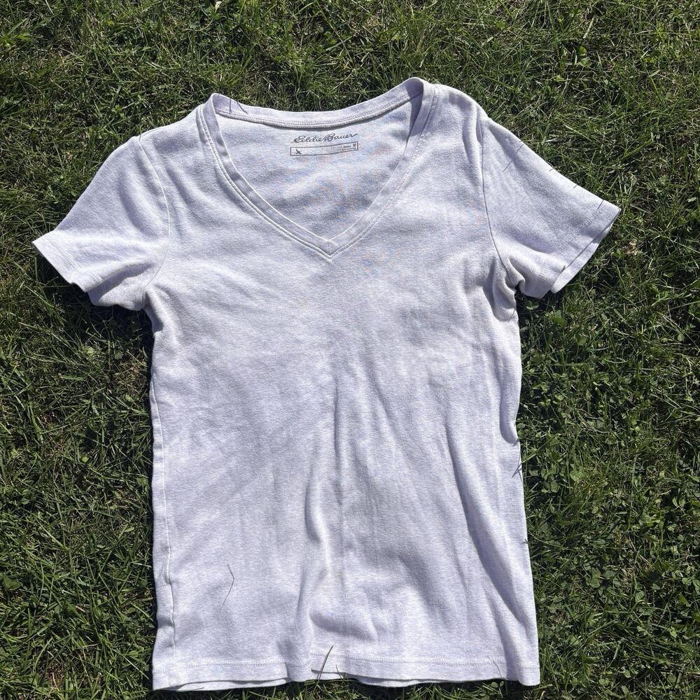 Eddie Bauer T Shirt Womens M Cotton Short Sleeve Vneck Heather Purple